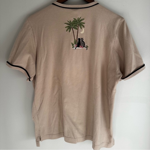Vintage BonWorth Beige Embroidery Cat & Palm Beachy Top Boho Women’s Medium - Picture 2 of 12